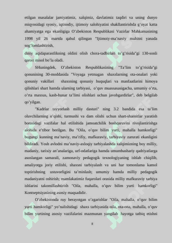 SINIF RAHBARNING  OTA-ONALAR BILAN HAMKORLIKDAGI  FAOLIYATINI  TASHKIL ETISH METODIKASI 8
