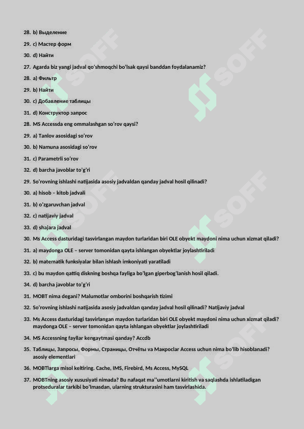 Informatika fanidan 10-sinf II-chorak test javoblari bilan 5
