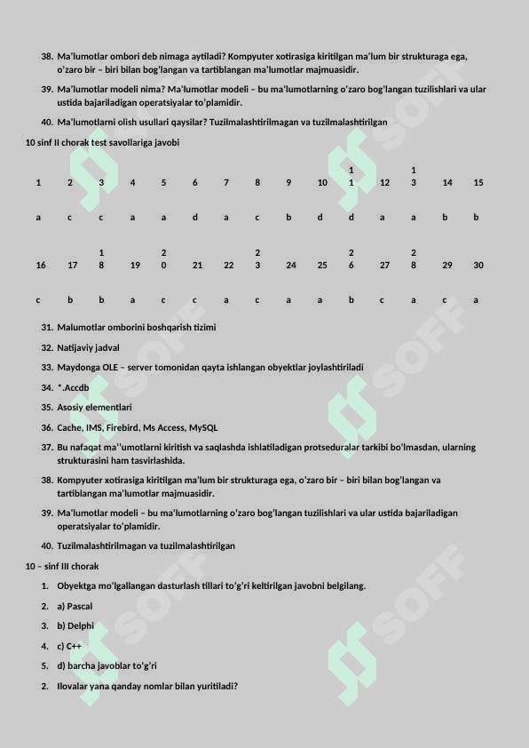 Informatika fanidan 10-sinf II-chorak test javoblari bilan 6