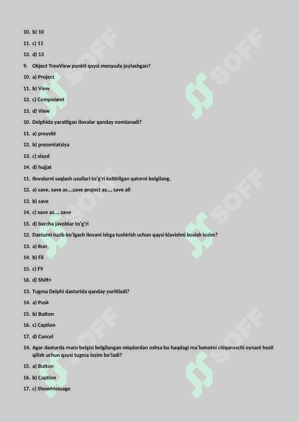 Informatika fanidan 10-sinf II-chorak test javoblari bilan 8