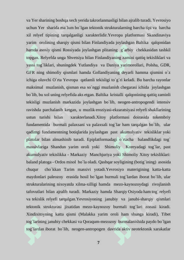Yevrosiyoning geologik tuzilishi va relyefi. 7