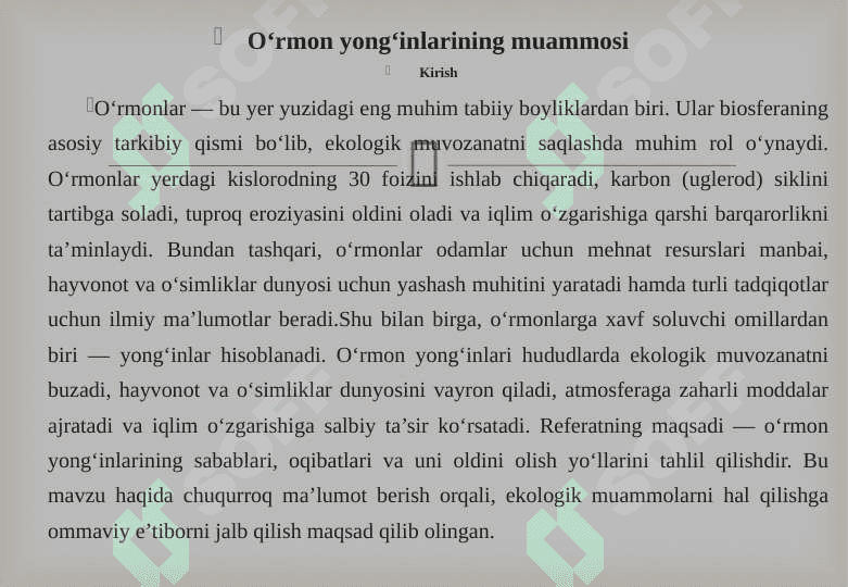 O‘RMON YONG‘INLARI MUAMMOSI 2