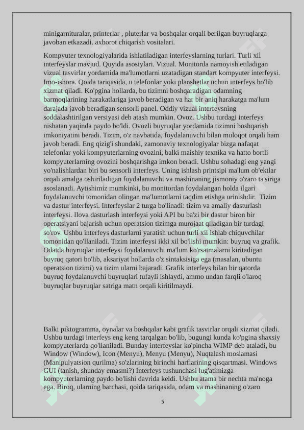 Foydalanuvchi interfeysining turlari 5