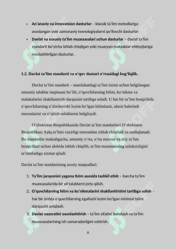 O‘QUV DASTURI TAHLILI. (4-SINF KESIMIDA) 8