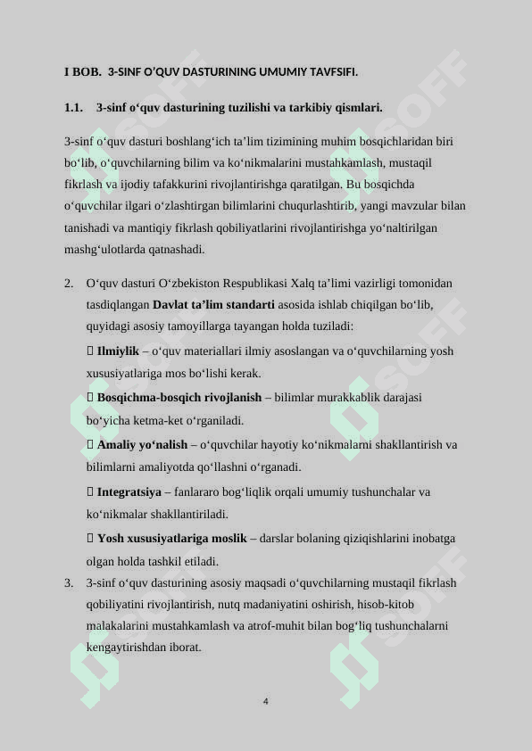 O‘QUV DASTURI TAHLILI. (3-SINF KESIMIDA) 4
