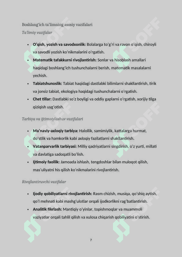 O‘QUV DASTURI TAHLILI. (3-SINF KESIMIDA) 7