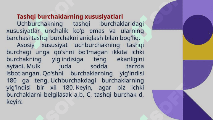 Mavzu: Uchburchakning tashqi burchagi xossalari 3
