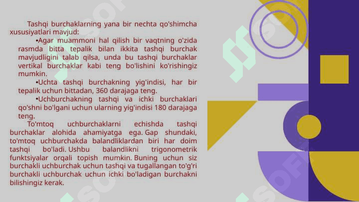 Mavzu: Uchburchakning tashqi burchagi xossalari 5