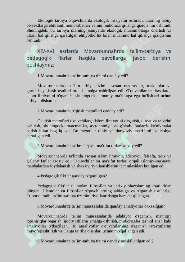 Tarbiya fanidan savollar to'plami 3