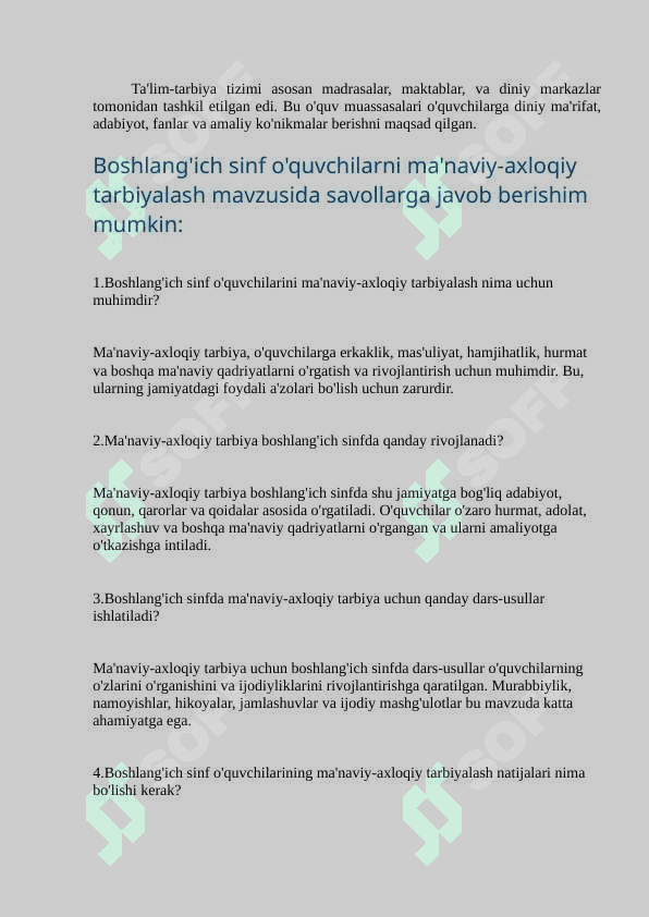 Tarbiya fanidan savollar to'plami 4