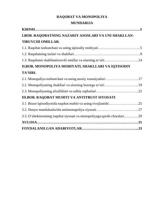 RAQOBAT VA MONOPOLIYA
