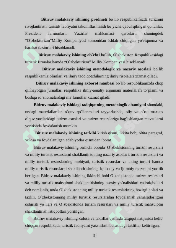 Mustaqillik yillarida O’zbekistonning turistik salohiyati va uning istiqbollari 5