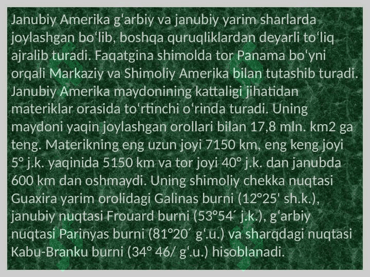 Janubiy Amerika tabiiy kartasini chizish 2