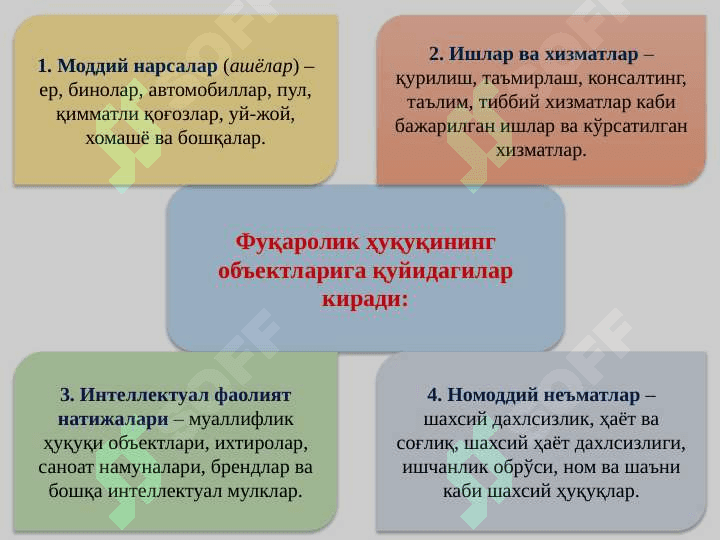 Фуқаролик ҳуқуқининг обектлари 4