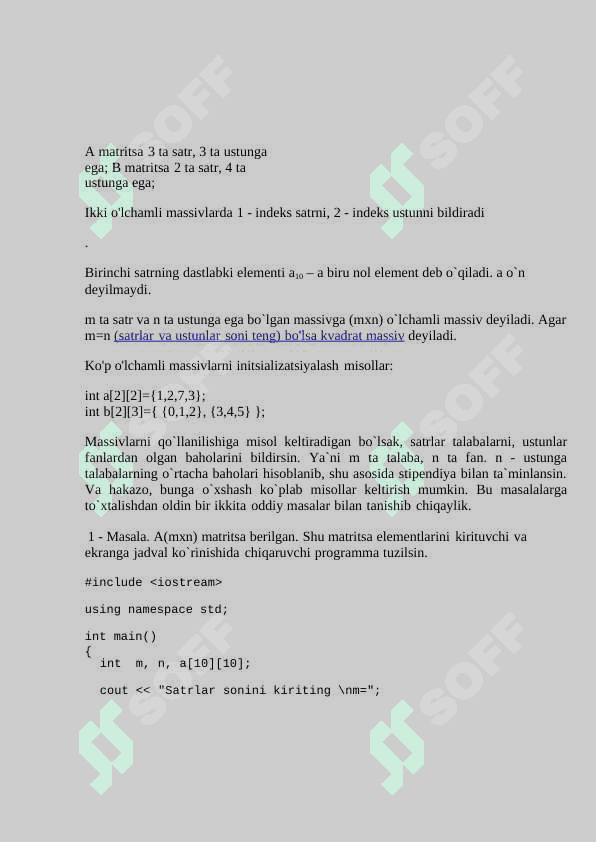 Matritsalar va uning elimentlarini tahlil qilish 2