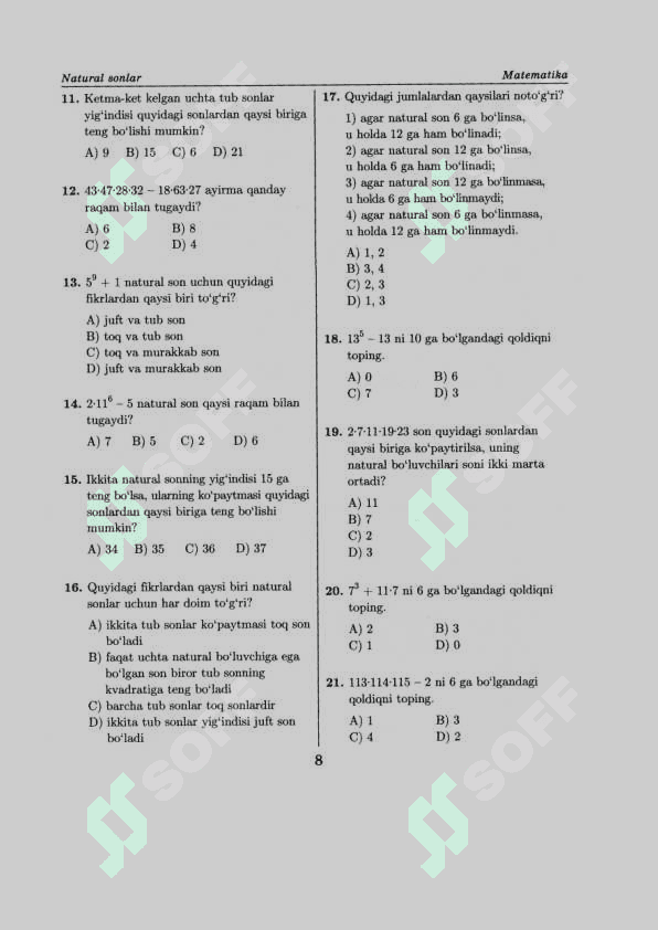 MATEMATIKA DTM-2019 ORIGINAL BAZASI 8