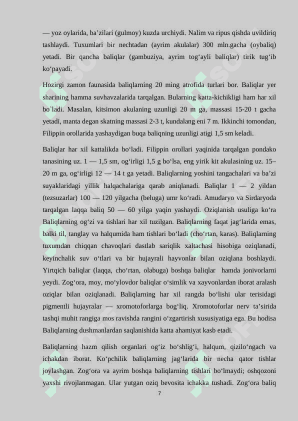 Baliqlarning ko’payishi va nasliga g’amxo’rligi 7