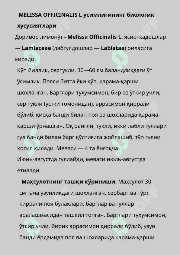 Тошкент вохасида доривор лимон ут- Melissa Officinalis L  усимлигини етиштириш техналогияси 7
