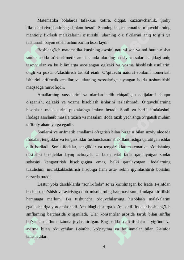 Boshlang’ich sinflarda Sonli ifodalarni o’rganish 3