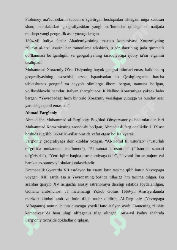Sharq olami musulmon xalqlarining geografik bilimlari. 6
