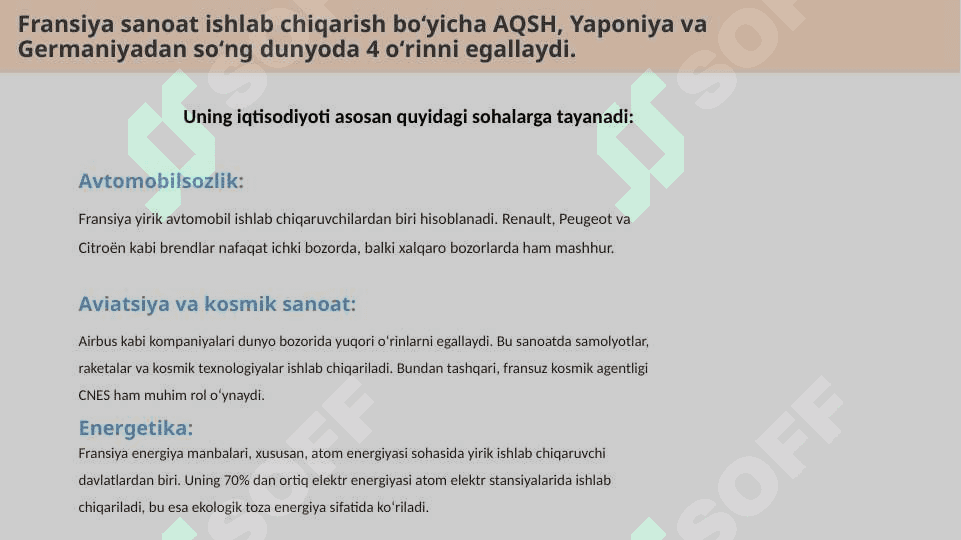FRANSIYA Respublikasi sanoati va iqtisodi. 8