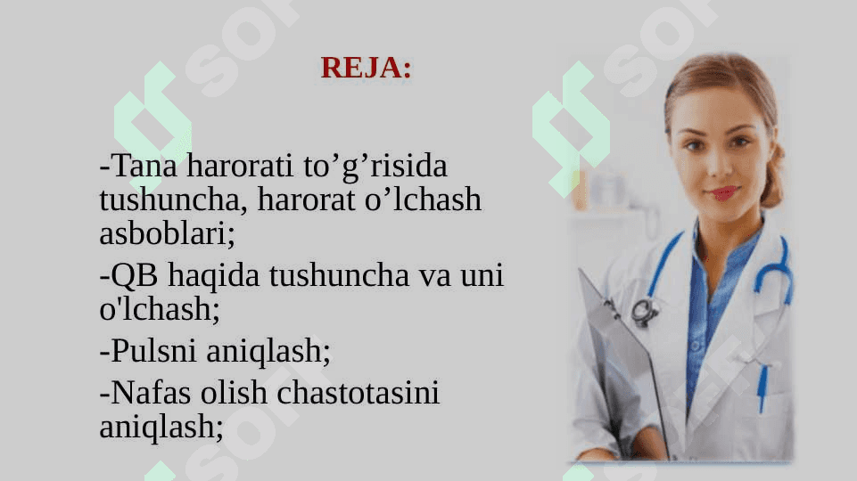 MAVZU: Tana harorati, puls, QB, nafas olish 2