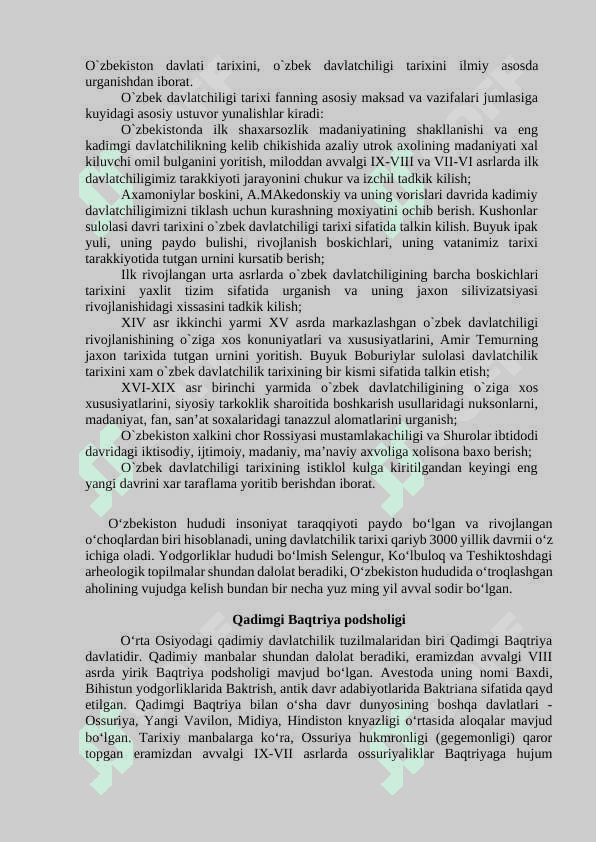 Mavzu:  O’zbek davlatchiligining shakllanishi va taraqqiyot bosqichlari 2