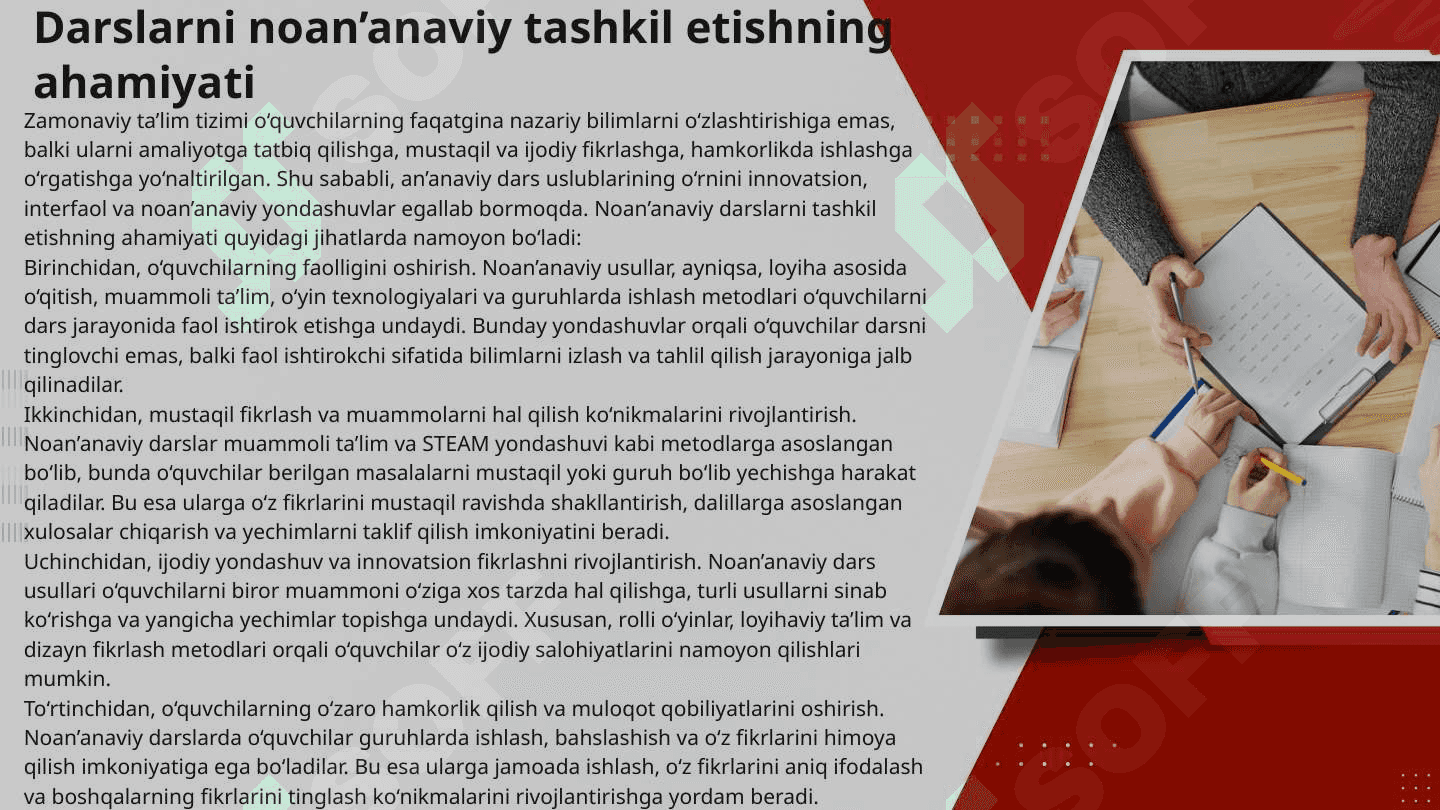 Darslarni noan'anaviy tashkil etish yo'llari 4