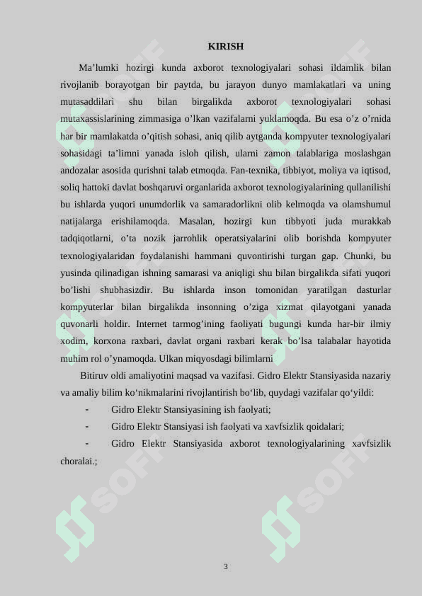 amaliyot hisobot Gidro Elektr Stansiyasi 3