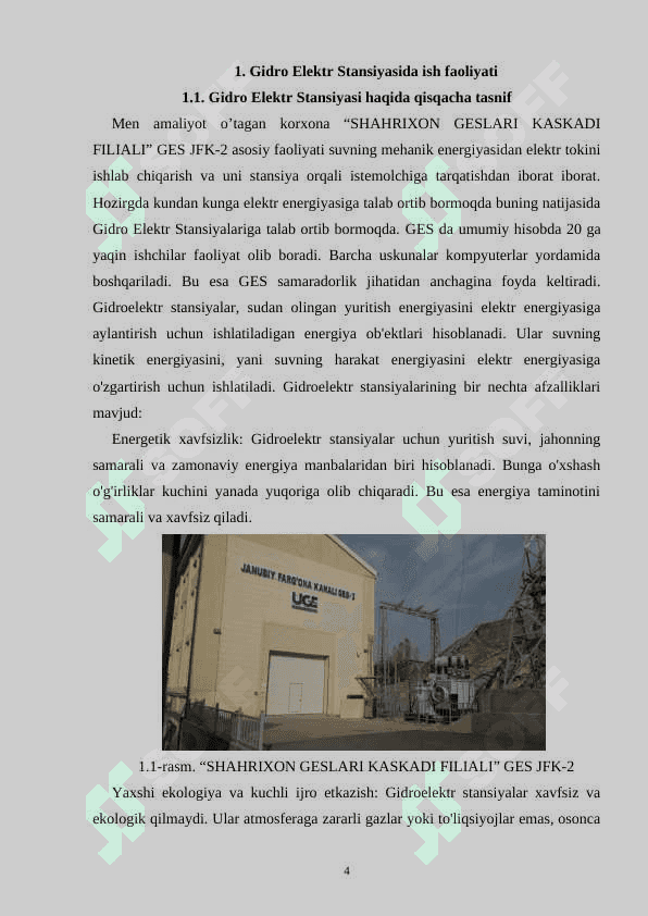 amaliyot hisobot Gidro Elektr Stansiyasi 4