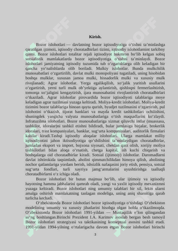 Bozor islohotlari mohiyati va o'tish davrdagi o'ziga xos xususiyatlari. 3
