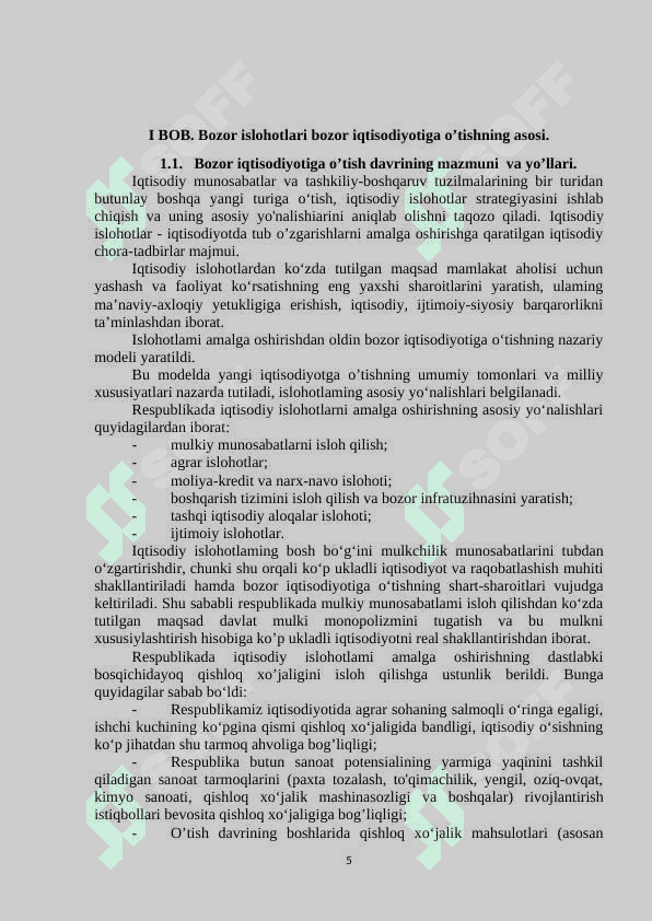 Bozor islohotlari mohiyati va o'tish davrdagi o'ziga xos xususiyatlari. 5