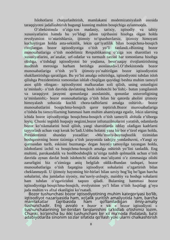 Bozor islohotlari mohiyati va o'tish davrdagi o'ziga xos xususiyatlari. 8