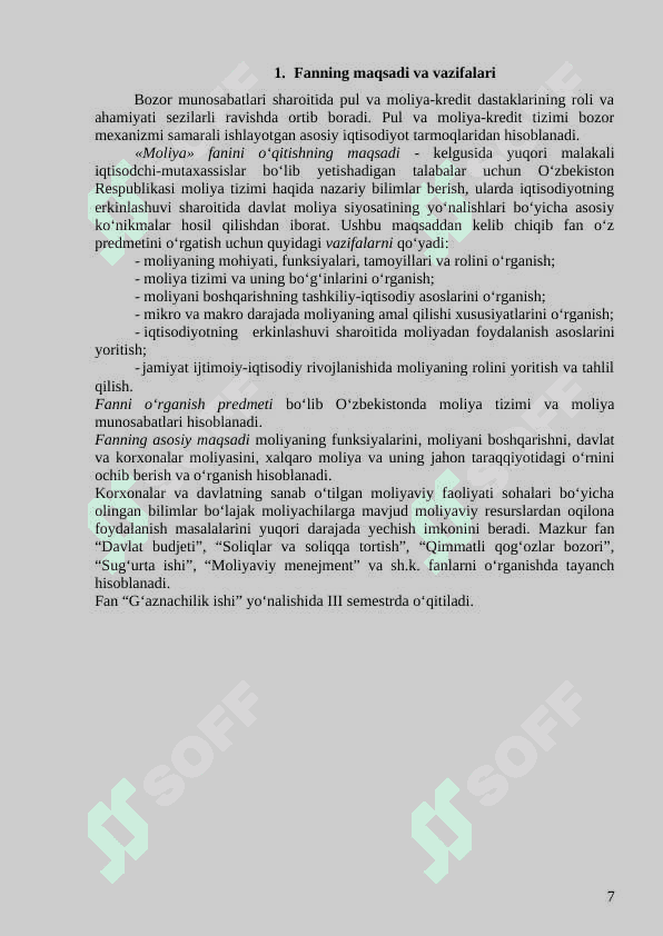 DAVLATNING MOLIYAVIY SIYOSATI VA UNING ASOSIY YO`NALISHLARI 7