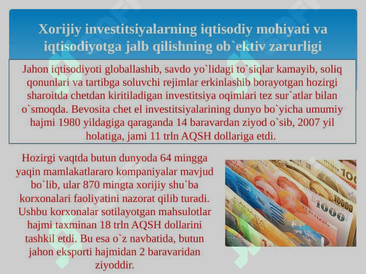 Xorijiy investitsiyalarga asoslangan davlat dasturlari 3