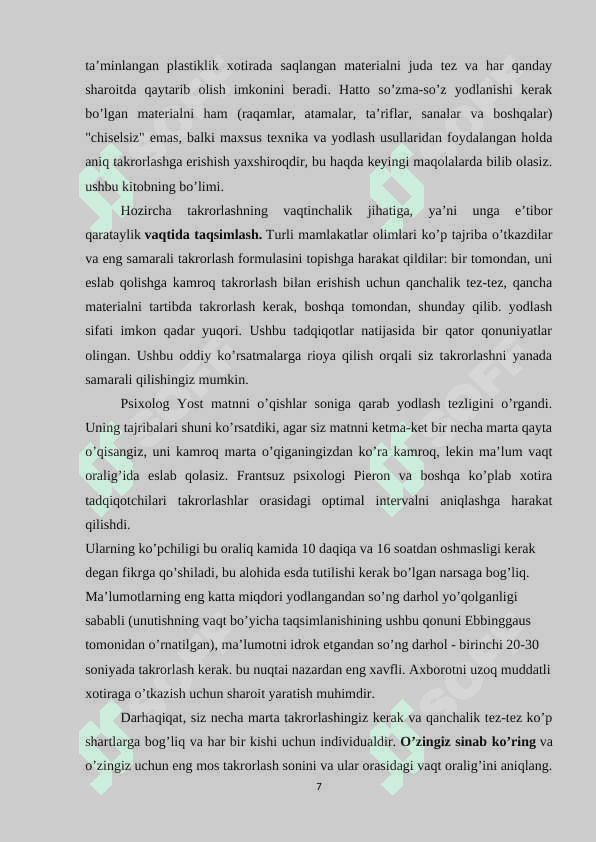 Yodlash va takrorlash tarixiy voqealarni eslab qolish usullari 7