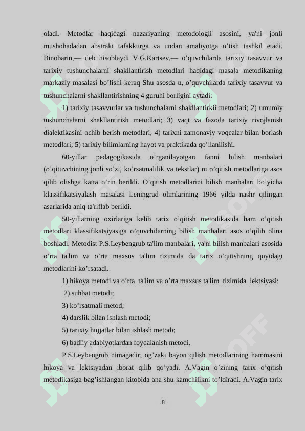 Tarix o’qitishning  metodlari va ularning klassifikatsiyasi 8