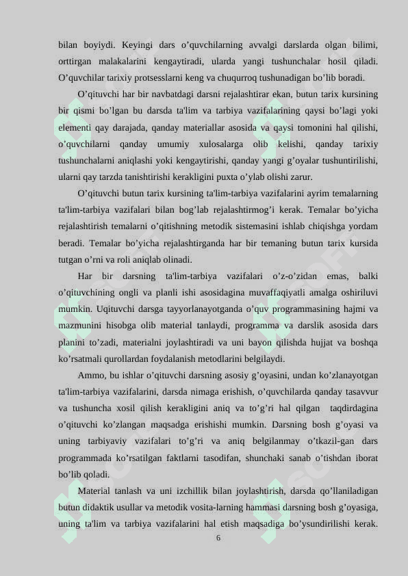 TARIX DARSLARI MAVZULARINING UZVIYLIGI VA DIDAKTIK JIHOZLANISHI. 6