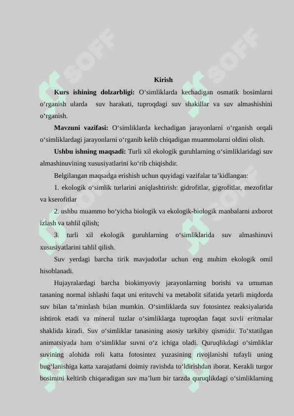 Turli ekologik guruxlarga mansub boʻlgan oʻsimliklarning osmatik bosimi 2