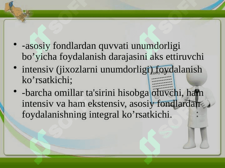 Asosiy fondlarning turlari, tarkibi va koʻrsatgichlari. 4