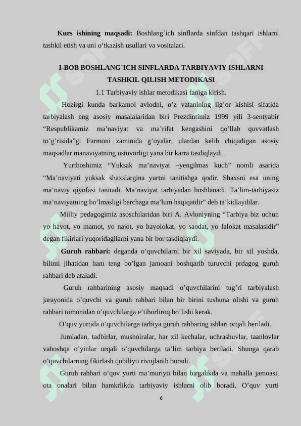 BOSHLANG`ICH SINFLARDA TARBIYAVIY ISHLARNI TASHKIL QILISH METODIKASI 5