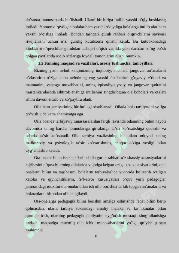 BOSHLANG`ICH SINFLARDA TARBIYAVIY ISHLARNI TASHKIL QILISH METODIKASI 7