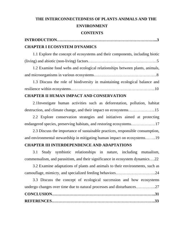 THE INTERCONNECTEDNESS OF PLANTS ANIMALS AND THE ENVIRONMENT