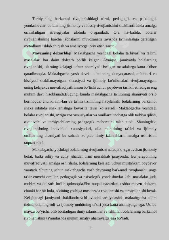 MAKTABGACHA YOSHDAGI TARBIYALANUVCHILARNING BARKAMOL RIVOJLANISHI TO’G’RISIDAGI QARASHLAR TAXLILI 3