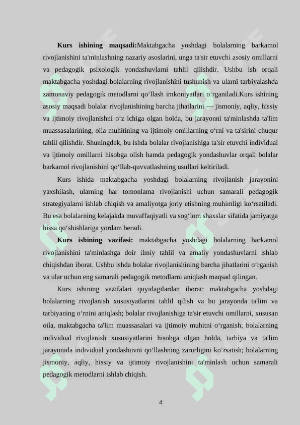MAKTABGACHA YOSHDAGI TARBIYALANUVCHILARNING BARKAMOL RIVOJLANISHI TO’G’RISIDAGI QARASHLAR TAXLILI 4