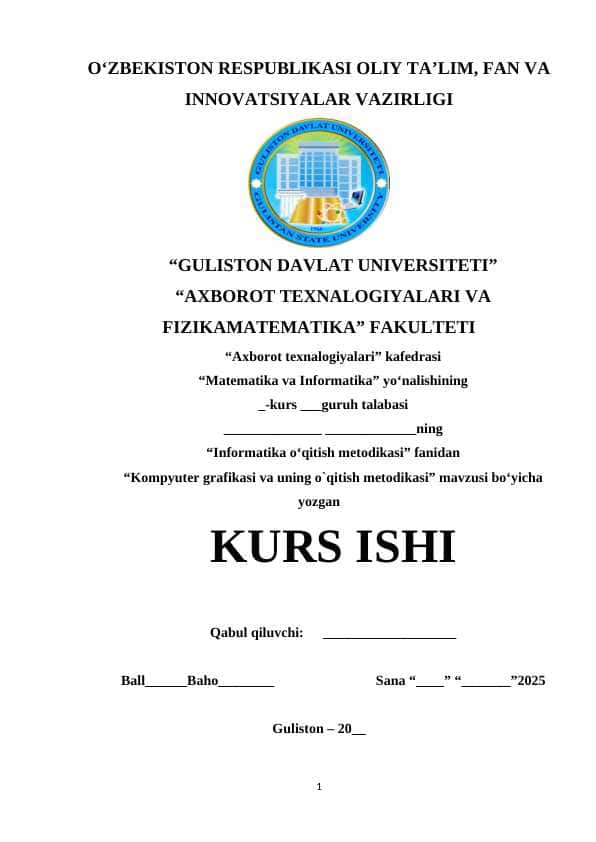 Kompyuter grafikasi va uning o`qitish metodikasi