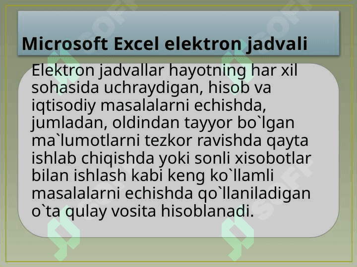 Excel elektron jadvallar bilan ishlash 2