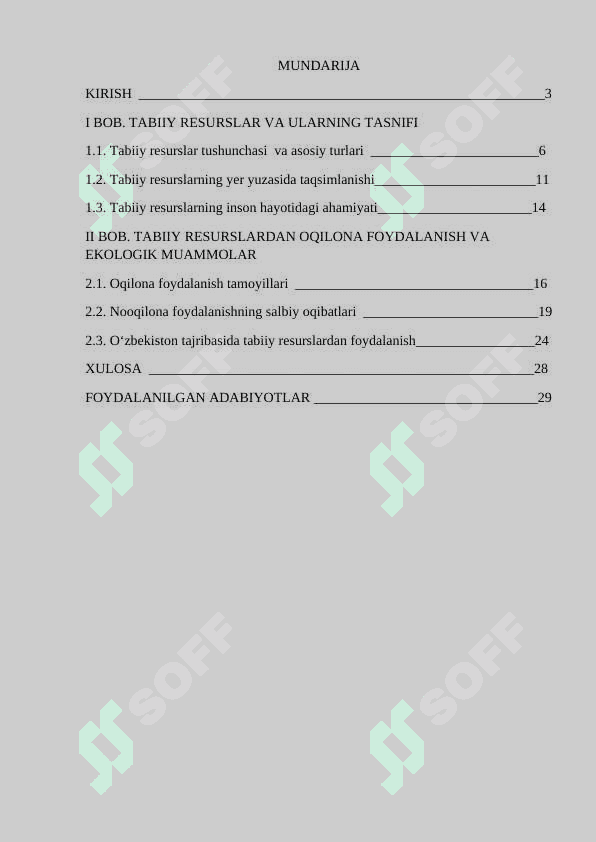 Tabiiy resurslar va ulardan oqilona foydalanish 2