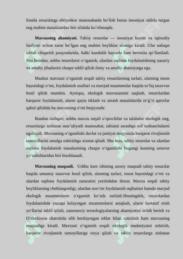 Tabiiy resurslar va ulardan oqilona foydalanish 4