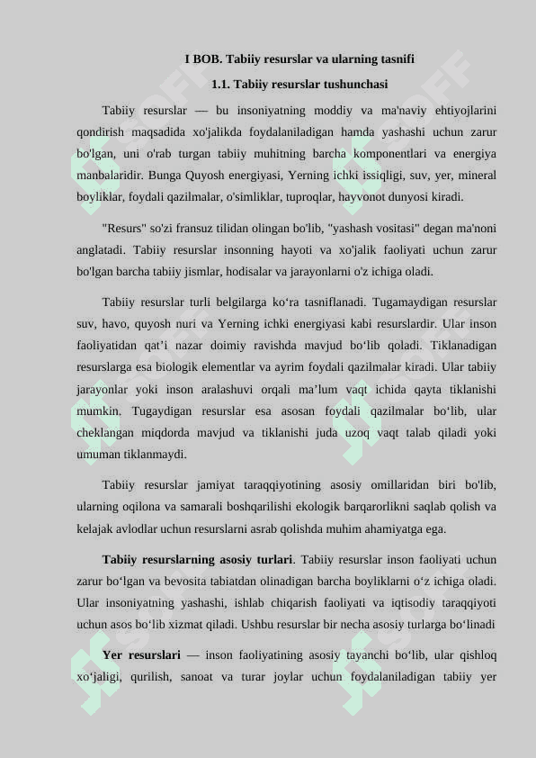 Tabiiy resurslar va ulardan oqilona foydalanish 6